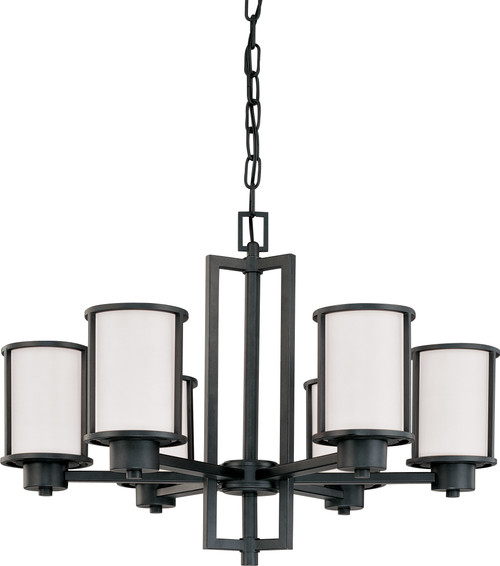 Nuvo 60-2975 ODEON 6 LIGHT CHANDELIER Odeon 6 Light (convertible up/down) Chandelier with Satin White Glass (Discontinued)