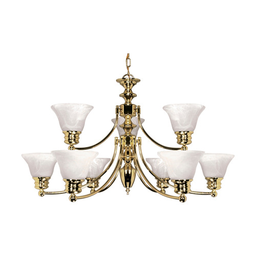 Nuvo 60-361 EMPIRE 9 LT CHANDELIER Empire 9 Light 32 in. Chandelier with Alabaster Glass Bell Shades 2 Tier (Discontinued)