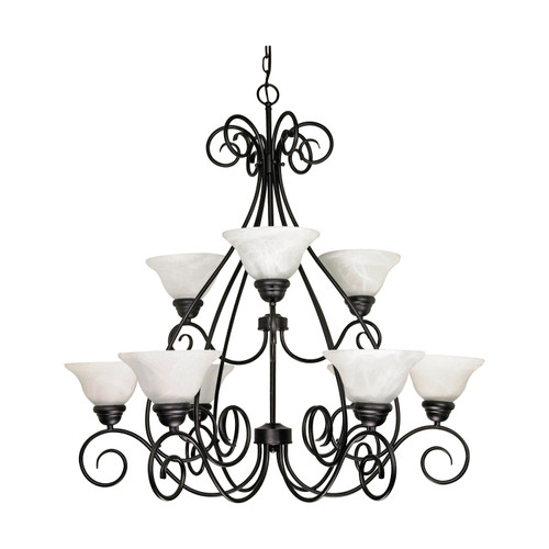 Nuvo 60-379 CASTILLO 9 LT CHANDELIER Castillo 9 Light 34 in. Chandelier 2 Tier with Alabaster Swirl Glass (Discontinued)