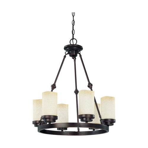 Nuvo 60-3845 LUCERN ES 6 LT ROUND CHAND Lucern ES 6 Light 20 in. Round Chndlr with Saddle Stone Glass (6) 13W GU24 Lamps Included (Discontinued)