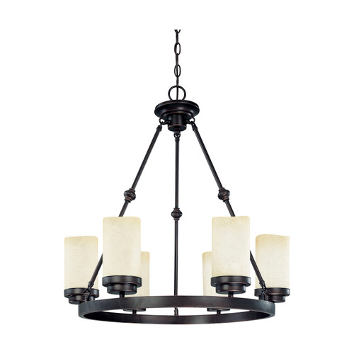Nuvo 60-3846 LUCERN ES 6 LT ROUND CHAND Lucern ES 6 Light 22 in. Round Chndlr with Saddle Stone Glass (6) 13W GU24 Lamps Included (Discontinued)