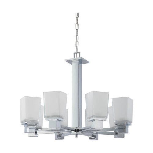 Nuvo 60-4008 PARKER 8 LIGHT CHANDELIER Parker 8 Light Chandelier with Sandstone Etched Glass (Discontinued)