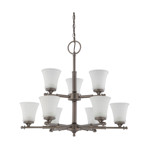 Nuvo 60-4019 TELLER 9 LIGHT CHANDELIER Teller 9 Light Two Tier Chandelier with Frosted Etched Glass (Discontinued)