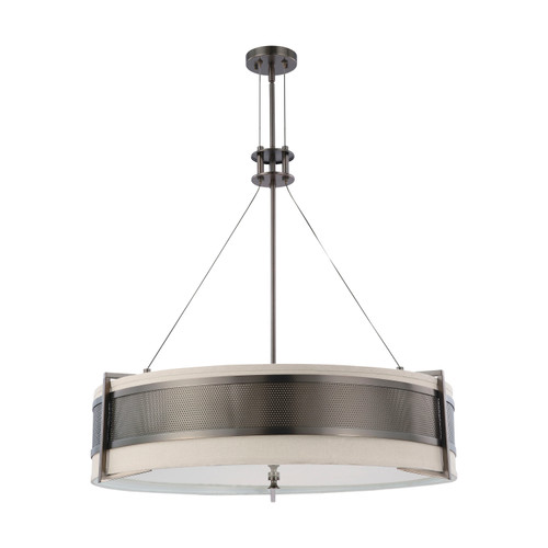 Nuvo 60-4034 DIESEL ES 6 LT ROUND PENDANT Diesel ES 6 Light Round Pendant with Khaki Fabric Shade (6) 13W GU24 Lamps Included (Discontinued)