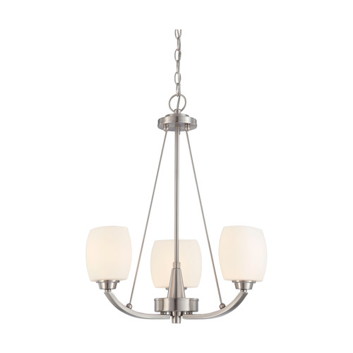 Nuvo 60-4185 HELIUM 3 LIGHT CHANDELIER Helium 3 Light Chandelier with Satin White Glass (Discontinued)
