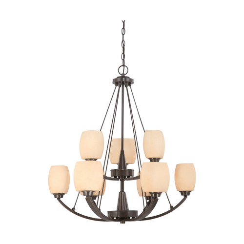 Nuvo 60-4209 HELIUM 9 LIGHT CHANDELIER Helium 9 Light Two Tier Chandelier with Cream Beige Glass (Discontinued)