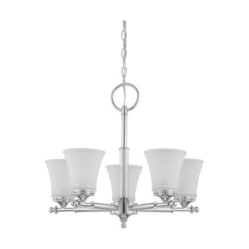 Nuvo 60-4265 TELLER 5 LIGHT CHANDELIER Teller 5 Light Chandelier with Frosted Etched Glass (Discontinued)