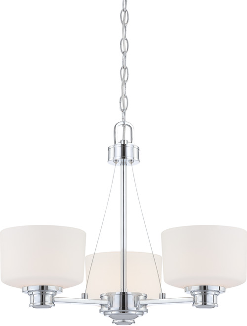 Nuvo 60-4587 SOHO 3 LIGHT CHANDELIER Soho 3 Light Chandelier with Satin White Glass (Discontinued)