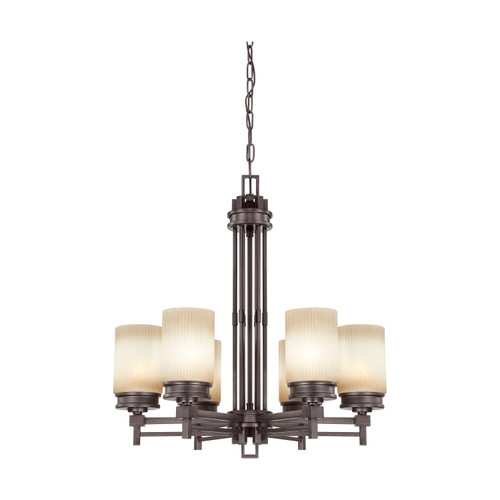 Nuvo 60-4605 WRIGHT 6 LIGHT CHANDELIER Wright 6 Light Chandelier with Amaretto Glass (Discontinued)