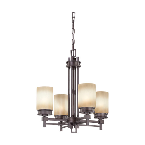 Nuvo 60-4607 WRIGHT 4 LIGHT CHANDELIER Wright 4 Light Chandelier with Amaretto Glass (Discontinued)