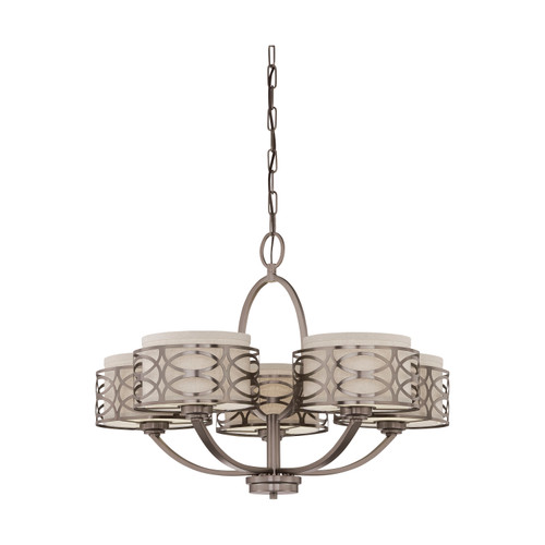 Nuvo 60-4725 HARLOW 5 LIGHT CHANDELIER Harlow 5 Light Chandelier with Khaki Fabric Shades (Discontinued)