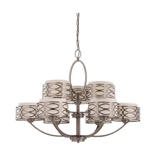 Nuvo 60-4730 HARLOW 9 LIGHT CHANDELIER Harlow 9 Light Chandelier with Khaki Fabric Shades (Discontinued)