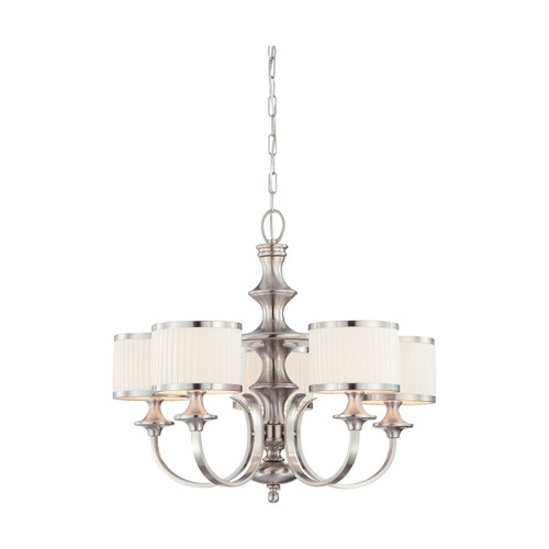 Nuvo 60-4735 CANDICE 5 LIGHT CHANDELIER Candice 5 Light Chandelier with Pleated White Shades (Discontinued)