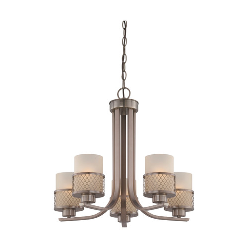 Nuvo 60-4785 FUSION 5 LIGHT CHANDELIER Fusion 5 Light Chandelier with Russet Glass (Discontinued)