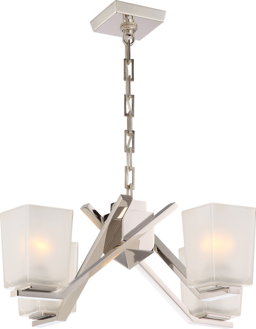 Nuvo 60-5091 TIMONE 4 LIGHT CHANDELIER Timone 4 Light Pendant with Etched Sandstone Glass Polished Nickel Finish (Discontinued)