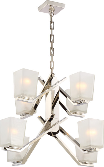 Nuvo 60-5092 TIMONE 8 LIGHT CHANDELIER Timone 8 Light Chandelier with Etched Sandstone Glass Polished Nickel Finish (Discontinued)