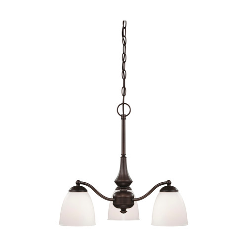 Nuvo 60-5162 PATTON ES 3 LT CHANDELIER/DOWN Patton ES 3 Light Chandelier (Arms Down) with Frosted Glass (3) 13W GU24 Lamps Included (Discontinued)