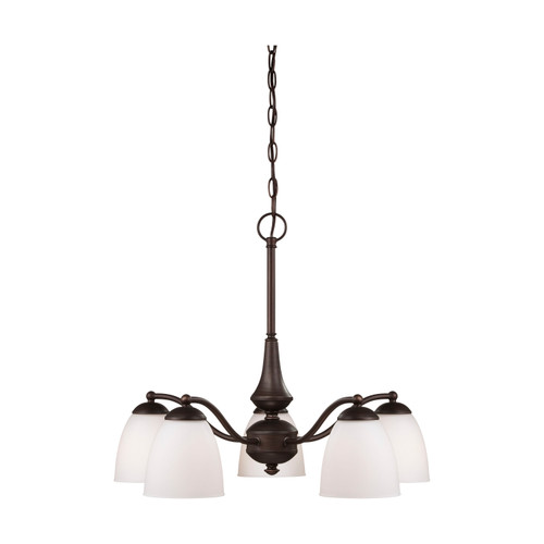 Nuvo 60-5163 PATTON ES 5 LT CHANDELIER/DOWN Patton ES 5 Light Chandelier (Arms Down) with Frosted Glass (5) 13W GU24 Lamps Included (Discontinued)