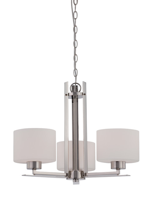 Nuvo 60-5206 PARALLEL 3 LIGHT CHANDELIER Parallel 3 Light Chandelier with Etched Opal Glass (Discontinued)
