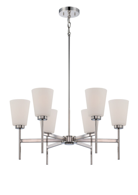 Nuvo 60-5216 BENSON 6 LIGHT CHANDELIER Benson 6 Light Chandelier with Satin White Glass (Discontinued)