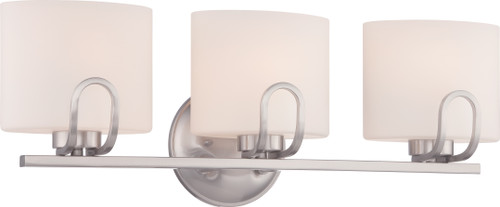 Nuvo 60-5293 LOLA 3 LT VANITY FIXTURE Lola 3 Light Vanity Fixture with Etched Opal Glass (Discontinued)