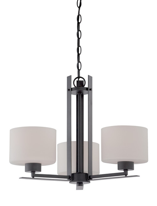 Nuvo 60-5306 PARALLEL 3 LIGHT CHANDELIER Parallel 3 Light Chandelier with Etched Opal Glass (Discontinued)