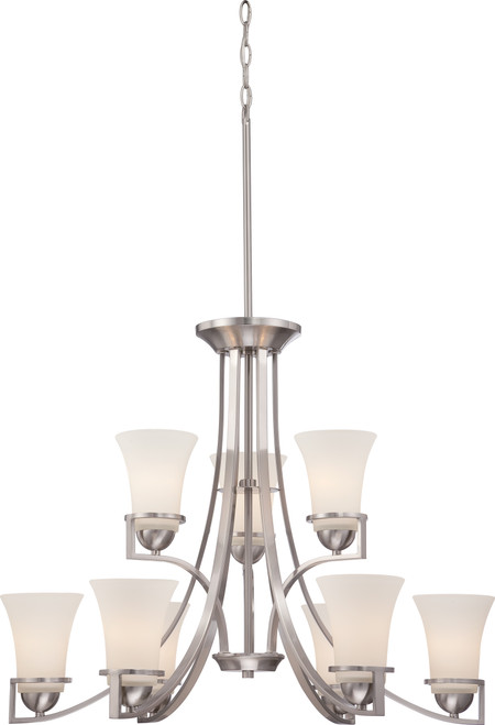 Nuvo 60-5489 NEVAL 9 LT- 2 TIER CHANDELIER Neval 9 Light 2 Tier Chandelier with Satin White Glass (Discontinued)