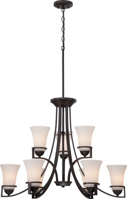 Nuvo 60-5589 NEVAL 9 LT- 2 TIER CHANDELIER Neval 9 Light 2 Tier Chandelier with Satin White Glass (Discontinued)