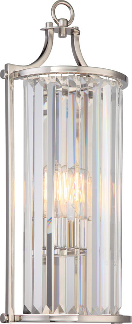 Nuvo 60-5767 KRYS 1 LIGHT WALL SCONCE LONG Krys 1 Light Crystal Wall Sconce (Long) with 60W Vintage Lamp Included Polished Nickel Finish (Discontinued)