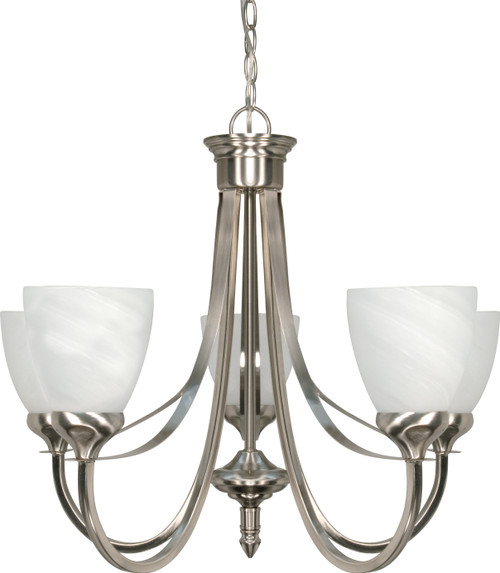Nuvo 60-585 TRIUMPH 5 LT 24" CHANDELIER Triumph 5 Light 24 in. Chandelier with Sculptured Glass Shades (Discontinued)