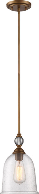 Nuvo 60-5866 FERN 1 LIGHT SMALL PENDANT Fern 1 Light Small Pendant with Clear Seeded Glass Vintage Brass Finish (Discontinued)