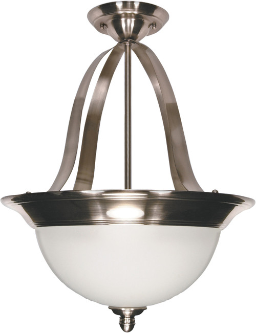 Nuvo 60-621 PALLADIUM 3 LT PENDANT Palladium 3 Light 16 in. Pendant (Convertible) with Satin Frosted Glass Shades (Discontinued)