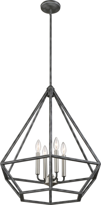 Nuvo 60-6261 ORIN 4 LIGHT PENDANT Orin 4 Light Pendant Fixture Iron Black with Brushed Nickel Accents Finish (Discontinued)