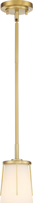 Nuvo 60-6535 SERENE 1 LIGHT MINI PENDANT Serene 1 Light Mini Pendant Natural Brass Finish with Satin White Glass (Discontinued)