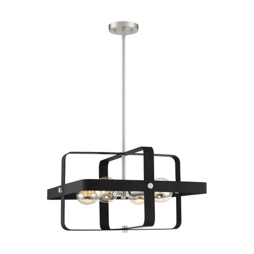 Nuvo 60-6622 PRANA 4 LIGHT PENDANT Prana 4 Light Pendant Fixture Matte Black Finish with Brushed Nickel Accents (Discontinued)