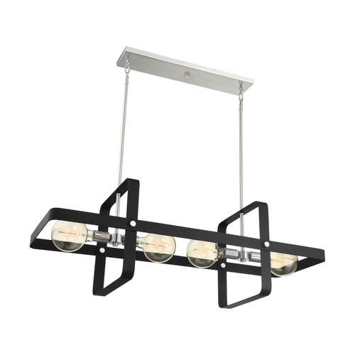 Nuvo 60-6625 PRANA 4 LIGHT ISLAND PENDANT Prana 4 Light Island Pendant Fixture Matte Black Finish with Brushed Nickel Accents (Discontinued)