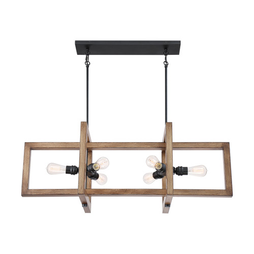 Nuvo 60-6826 BEACON 6 LIGHT ISLAND PENDANT Beacon 6 Light Island Pendant Fixture Black with Honey Wood Finish (Discontinued)