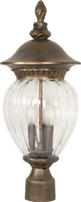 Nuvo 60-791 BALUN 3 LT POST LANTERN Balun 3 Light 22 in. Post Lantern with Clear Melon Seed Glass (Discontinued)