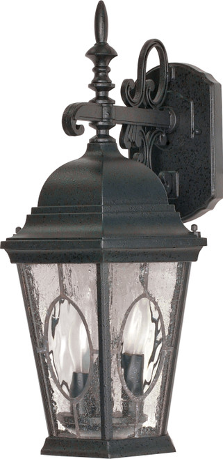 Nuvo 60-793 WALL LANTERN FORDHAM TEX BLACK Fordham 3 Light 20 in. Wall Lantern Arm Down with Clear Water and Seed Glass Panels (Discontinued)