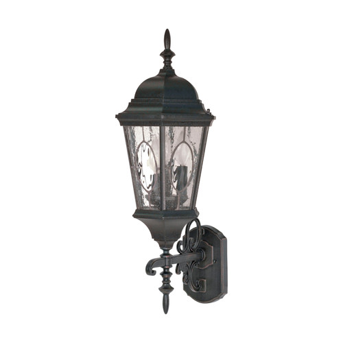 Nuvo 60-795 WALL LANTERN FORDHAM TEX BLACK Fordham 3 Light 25 in. Wall Lantern Arm Up with Clear Water and Seed Glass Panels (Discontinued)