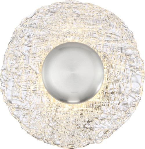 Nuvo 62-1493 RIVERBED LED ROUND FLUSH Riverbed LED Flush Mounted Fixture 11W Polished Nickel Finish with Woven Glass (Discontinued)