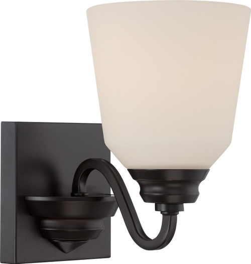 Nuvo 62-376 CALVIN 1 LT VANITY / OMNI LED Calvin 1 Light Vanity Fixture with Satin White Glass LED Omni Included (Discontinued)