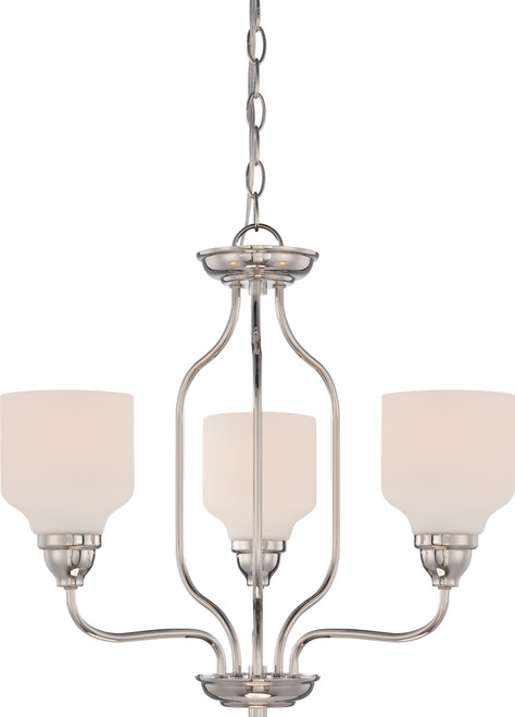 Nuvo 62-389 KIRK 3 LT CHNDLR / OMNI LED Kirk 3 Light Chandelier with Satin White Glass LED Omni Included (Discontinued)