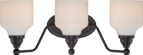 Nuvo 62-398 KIRK 3 LT VANITY / OMNI LED Kirk 3 Light Vanity Fixture with Satin White Glass LED Omni Included (Discontinued)