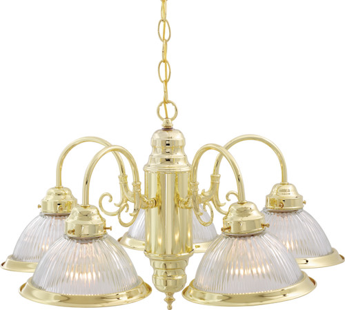 Nuvo SF76-281 5 LIGHT 22" CHANDELIER 5 Light - 22" - Chandelier - with Clear Ribbed Shades (Discontinued)