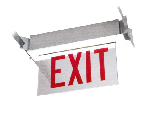 Chloride 912400392755 Edge-Glo EXIT Panel, double face, Red letters on white background, left or right arrows, white faceplate