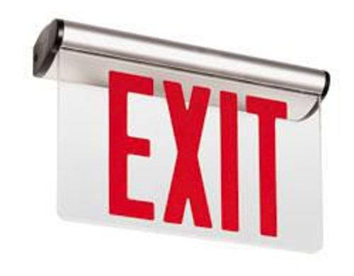 Chloride 44RLU1RNYC NYC Approved, Edge Lit LED Exit, AC Only, Single Face, 8 inch letters, Red Panel, Universal Mounting