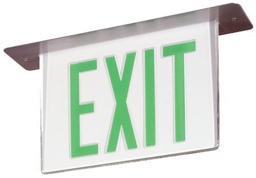 Chloride 45VL1 Architectural LED Edge-Lit Exit, Single Face, Red or Green Letters, Clear, White or Mirrored Backgrounds available, Satin Aluminum Finish, Custom finish options available. See spec sheet.