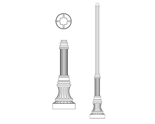 Hadco P2071 4" Fluted Round Aluminum Pole with P2000 Series Base and Fluted Bottleneck Mid