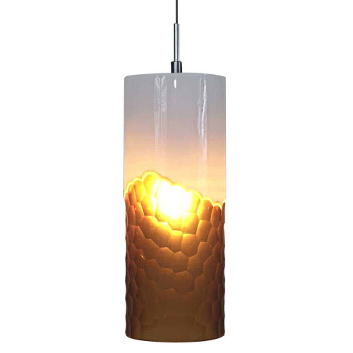 JESCO-QAP410 Jesco Lighting QAP410 Handcrafted Faceted Cased Frosted Glass with White Accent Pendant